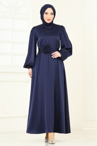 moda selvim Evening Dress 5674EDF311 Navy Blue - Thumbnail