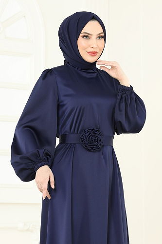 moda selvim Evening Dress 5674EDF311 Navy Blue - Thumbnail