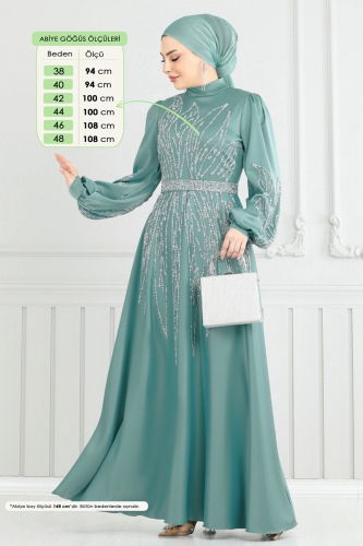 moda selvim Evening Dress 5675EDF311 Mint - Thumbnail