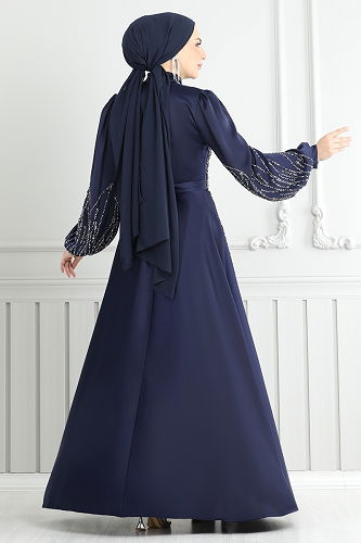 moda selvim Evening Dress 5675EDF311 Navy Blue - Thumbnail