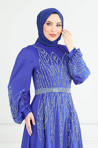 moda selvim فستان سهرة نيلي 5675EDF311 - Thumbnail