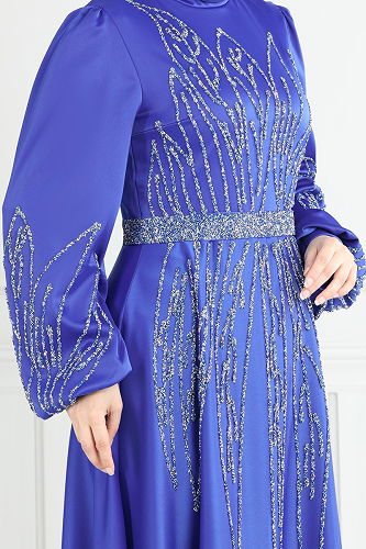 moda selvim فستان سهرة نيلي 5675EDF311 - Thumbnail