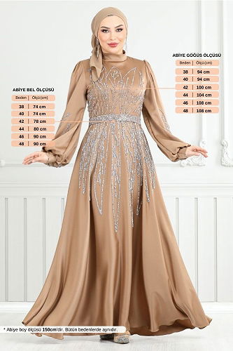 moda selvim Evening Dress 5675END900-M Light Brown - Thumbnail