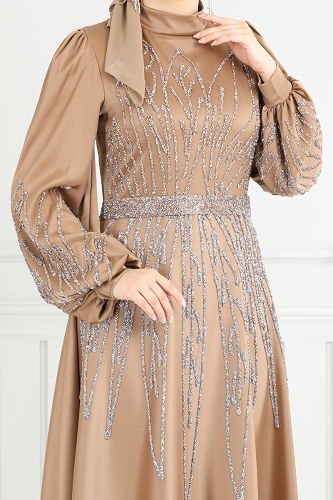 moda selvim Evening Dress 5675END900-M Light Brown - Thumbnail