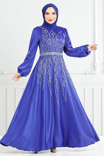 moda selvim Evening Dress 5675END900-M Saxe - Thumbnail