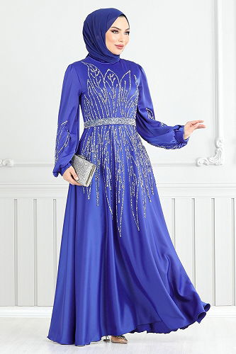 moda selvim Evening Dress 5675END900-M Saxe - Thumbnail