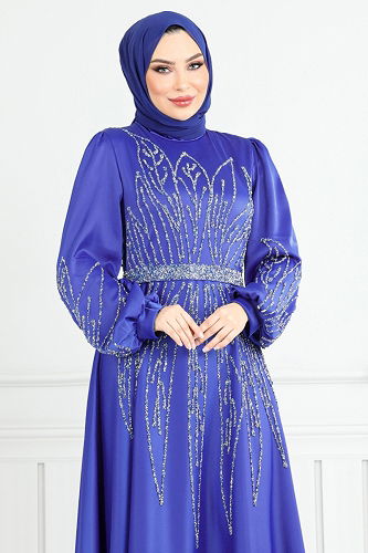 moda selvim Evening Dress 5675END900-M Saxe - Thumbnail