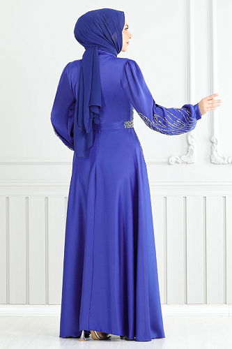 moda selvim Evening Dress 5675END900-M Saxe - Thumbnail