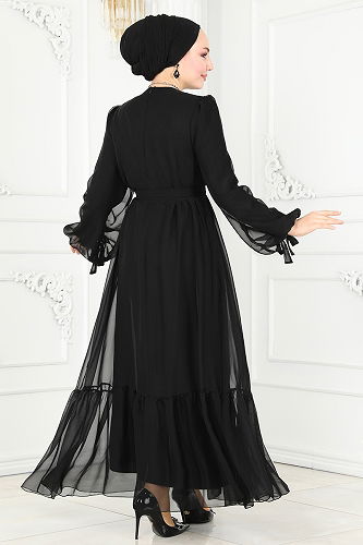 moda selvim Evening Dress 5678EDF311 Black - Thumbnail