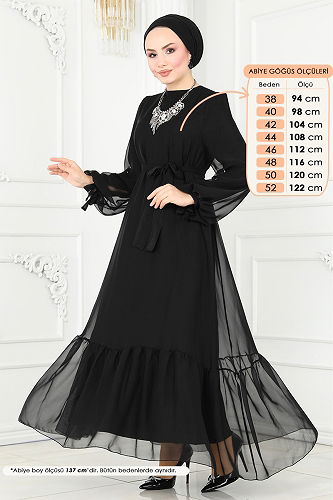 moda selvim Evening Dress 5678EDF311 Black - Thumbnail