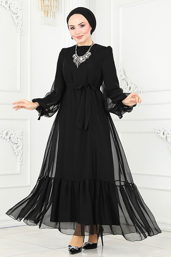 moda selvim فستان سهرة أسود 5678EDF311 - Thumbnail