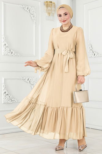 moda selvim Evening Dress 5678EDF311 Gold - Thumbnail