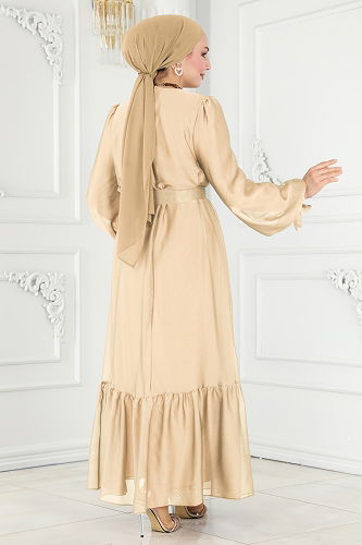 moda selvim Evening Dress 5678EDF311 Gold - Thumbnail