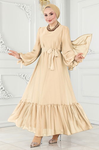 moda selvim فستان سهرة ذهبي 5678EDF311 - Thumbnail