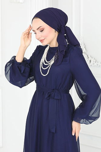 moda selvim فستان سهرة كحلي 5678EDF311 - Thumbnail