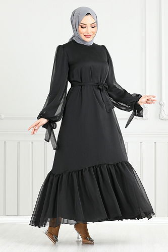 moda selvim Evening Dress 5678END900-M Black - Thumbnail