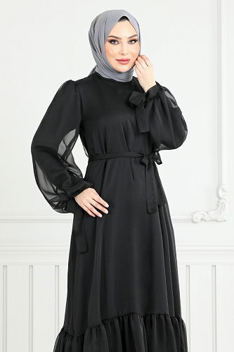 moda selvim Evening Dress 5678END900-M Black - Thumbnail