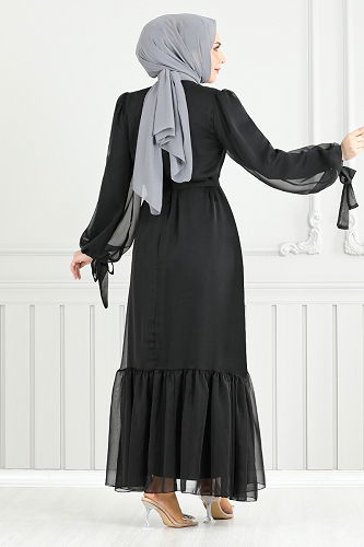 moda selvim فستان سهرة أسود 5678END900-M - Thumbnail