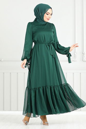 moda selvim Evening Dress 5678END900-M Emerald - Thumbnail
