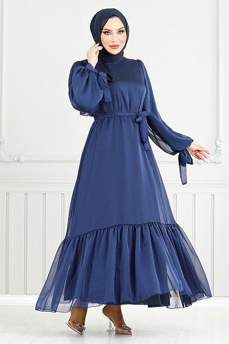 moda selvim Evening Dress 5678END900-M Navy Blue - Thumbnail