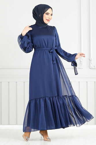 moda selvim Evening Dress 5678END900-M Navy Blue - Thumbnail