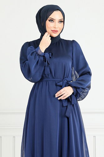 moda selvim Evening Dress 5678END900-M Navy Blue - Thumbnail