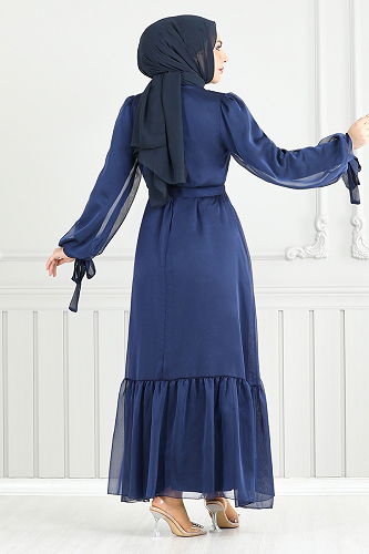 moda selvim Evening Dress 5678END900-M Navy Blue - Thumbnail