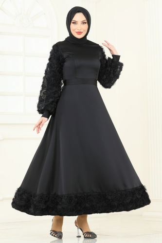 moda selvim Evening Dress 5679EDF311 Black - Thumbnail