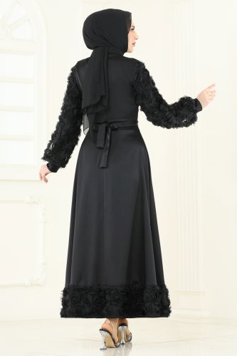 moda selvim Evening Dress 5679EDF311 Black - Thumbnail