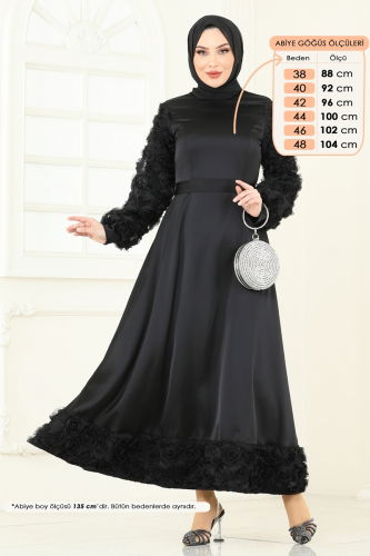 moda selvim Evening Dress 5679EDF311 Black - Thumbnail