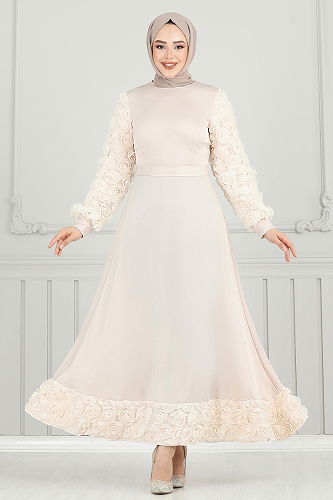 moda selvim فستان سهرة بيج 5679EDF311 - Thumbnail