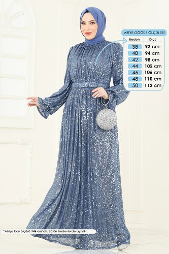 moda selvim Evening Dress 5680EDF311 Blue - Thumbnail