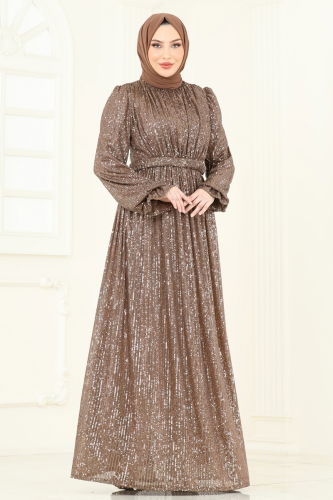 moda selvim Evening Dress 5680EDF311 Dark Vision - Thumbnail