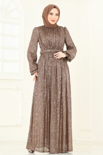 moda selvim Evening Dress 5680EDF311 Dark Vision - Thumbnail