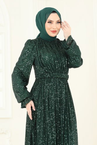 moda selvim فستان سهرة زيتي 5680EDF311 - Thumbnail