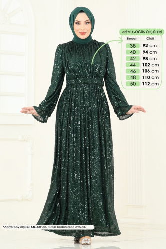 moda selvim فستان سهرة زيتي 5680EDF311 - Thumbnail