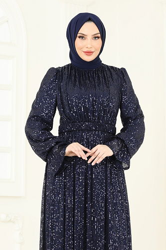 moda selvim Evening Dress 5680EDF311 Navy Blue - Thumbnail