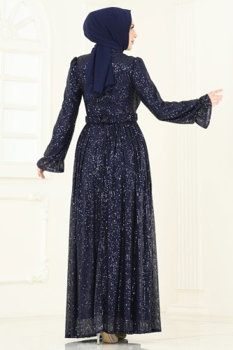 moda selvim Evening Dress 5680EDF311 Navy Blue - Thumbnail