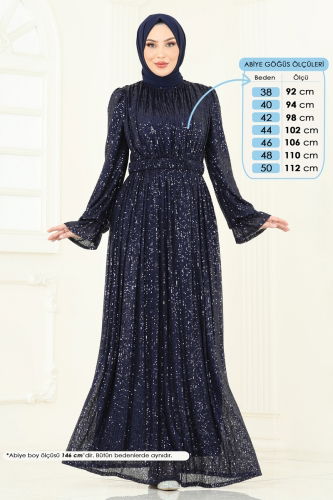 moda selvim Evening Dress 5680EDF311 Navy Blue - Thumbnail