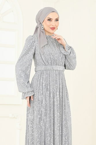 moda selvim فستان سهرة فضي 5680EDF311 - Thumbnail