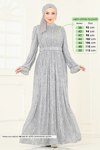 moda selvim فستان سهرة فضي 5680EDF311 - Thumbnail