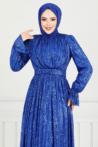 moda selvim Evening Dress 5680END900-M Saxe - Thumbnail