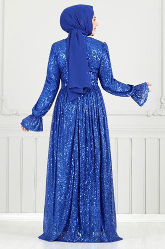 moda selvim Evening Dress 5680END900-M Saxe - Thumbnail