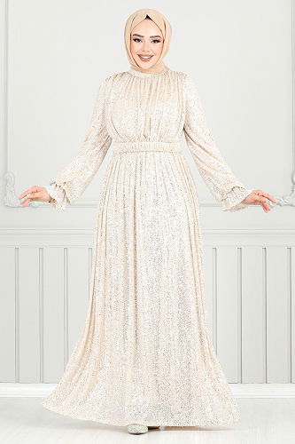 moda selvim Evening Dress 5680END900-M Stone - Thumbnail