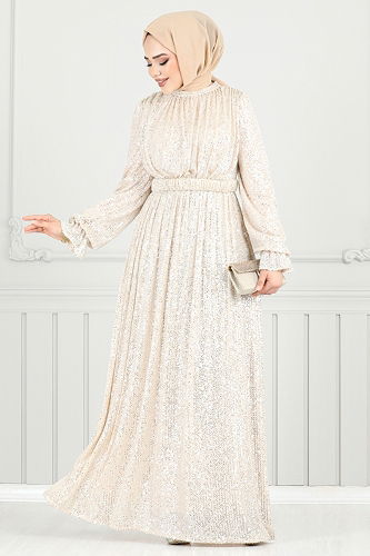 moda selvim Evening Dress 5680END900-M Stone - Thumbnail