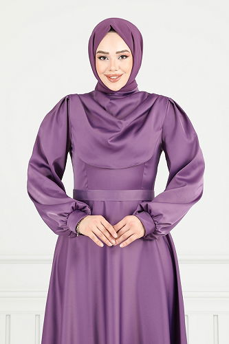 moda selvim Evening Dress 5681EDF311 Dark Lilac - Thumbnail