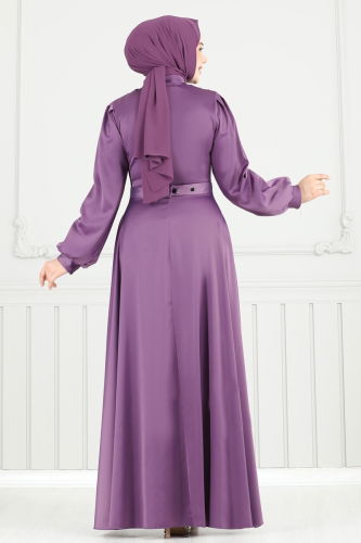 moda selvim Evening Dress 5681EDF311 Dark Lilac - Thumbnail
