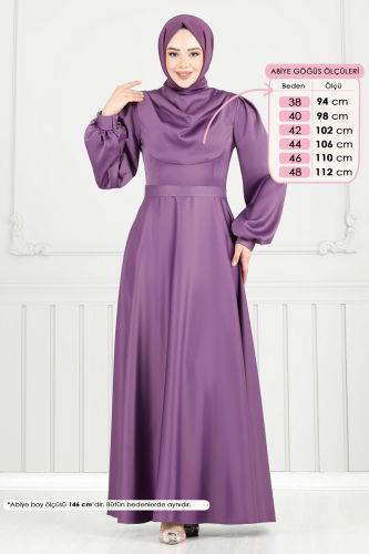 moda selvim Evening Dress 5681EDF311 Dark Lilac - Thumbnail