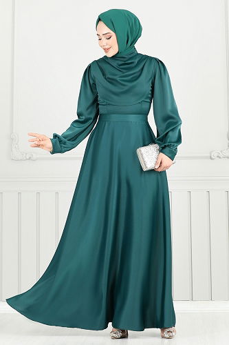 moda selvim Evening Dress 5681EDF311 Emerald - Thumbnail