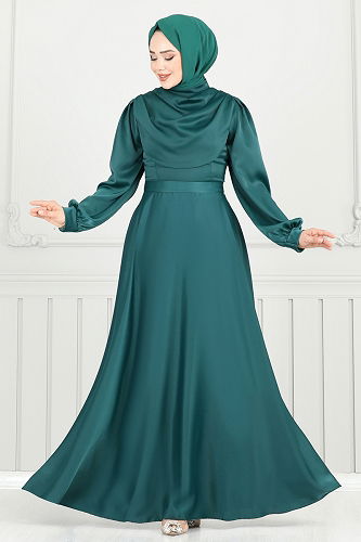 moda selvim Evening Dress 5681EDF311 Emerald - Thumbnail